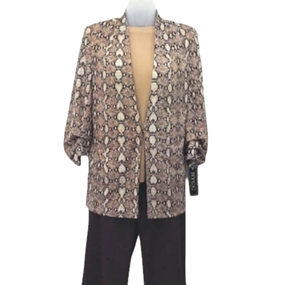 NYCC Snakeskin Graphic Print Blazer Lightweight Lined Jacket Gathered Sleeve NWT - Picture 11 of 17